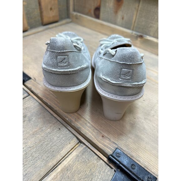 Sperry Womens Metallic Silver Leather Wedge Loafers Size 7.5M - Picture 8 of 9